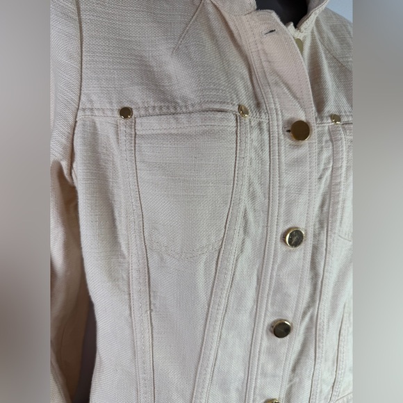 ETCETERA MOTO BUTTON DOWN JACKET SIZE 4 BEIGE LINEN BLEND TWILL EUC SKU0584 - Picture 5 of 8